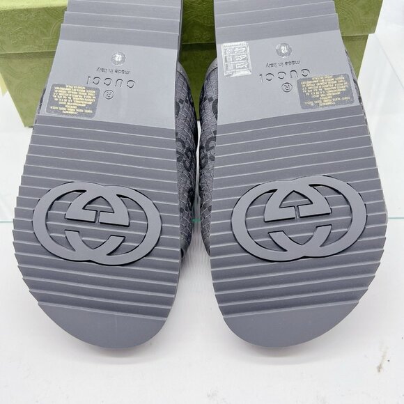 GUCCI Mens GG LOGO Ripstop Monogram Gray Slides Sandals 771466 Men UK 12 US 12.5 - Picture 12 of 16